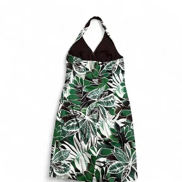 Tropical Leaf Halter Dress | Green White Black | Size M | Jones New York - Picture 6 of 7